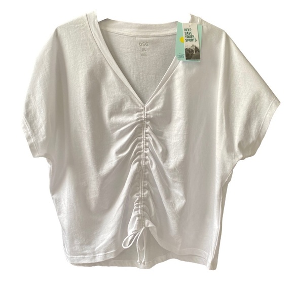 DSG center front cinched v-neck tank top women's XL pure white dolman sleeves - Picture 2 of 10